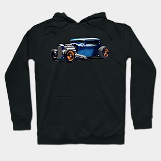 Classic Blue Hot Rod Custom Car Retro Style Hot Rod Vintage Custom Car Hoodie